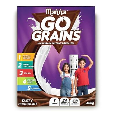 Manna Go Grains Multigrain Instant Drink Mix For Kids Chocolate Flavour 400 gm - Kids Nutrition