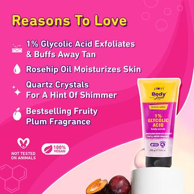 Plum Bodylovin Active-Witty 1% Glycolic Acid with Rosehip Oil Body Scrub 200 ml - Shower Gels & Body Wash