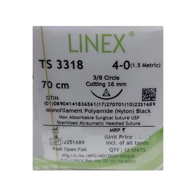 Dolphin Linex Monofilament Ployamide Nylon Suture (TS 3318) (4-0) (70 cm) - Black 1's - Sutures