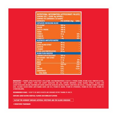 Fast&Up Pre-Workout Advanced Supplement Powder - Watermelon Flavour 300 g - Whey Proteins