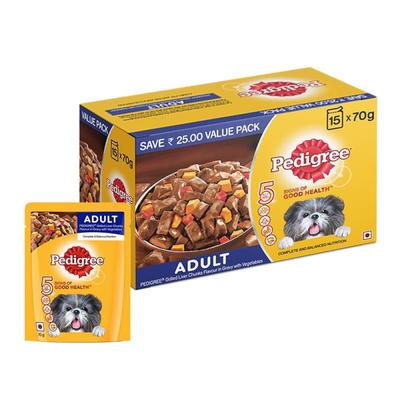 Pedigree Adult Grilled Liver Chunks Flavour in Gravy with Vegetables (Pack of 70gm x 15) 1050 gm - Petfood