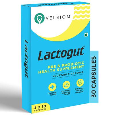 Velbiom Lactogut Pre & Probiotic Veg Capsule (3 x 10's) - Digestive Health