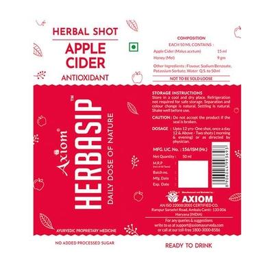 Axiom Herbasip Apple Cider Juice Shots (Pack of 6 X 50 ml) - Ayurvedic Juices