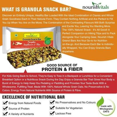 NourishVitals Granola Snack Bar - Pumpkin Sunflower & Flax Mix (5 Bars) 250 gm - Nutritional Bars
