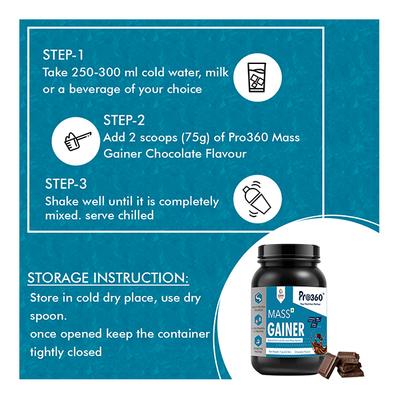 Pro360 Mass Gainer Protein Powder - Chocolate Flavour 1 kg - Weight Gain