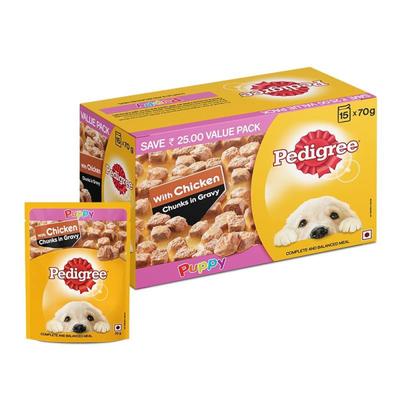 Pedigree Puppy Chicken Chunks in Gravy (Pack of 70gm x 15) 1050 gm - Petfood