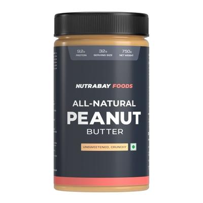 Nutrabay Foods All Natural Peanut Butter - Unsweetened, Crunchy 750 gm - Nutritional Bars