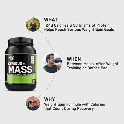 Optimum Nutrition (ON) Serious Mass Powder - Chocolate Flavour 3 lb - Workout Essentials