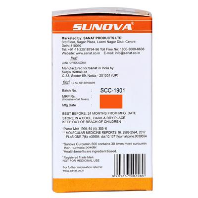 Sunova Curcumin-500 Veg capsule 60's - Speciality Medicine
