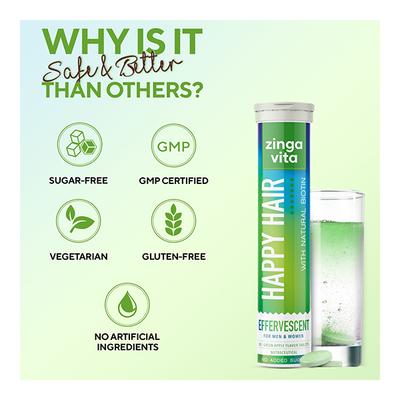 Zingavita Happy Hair Effervescent Tablet for Men & Women - Green Apple 20's - Hair & Skin