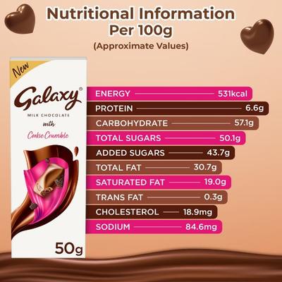 Galaxy Milk Chocolate Bar - Cookie Crumble 50 gm - Nutritional Bars