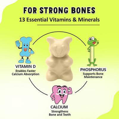 Power Gummies Junior for Strong Bones Calcium, Phosphorus and Vitamin D, For Age 4-15 Years, Tasty Banana Flavour 30 Gummies 30's - Nutritional Supplements