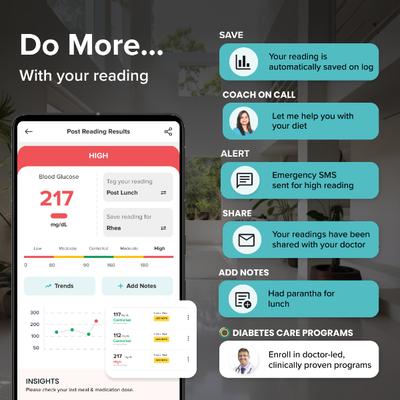 BeatO Curv Glucometer Kit (USB Connected Glucometer 1's + Blood Glucose Test Strips 25's) - Blood Glucose Monitors/Strips