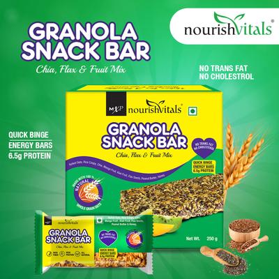 NourishVitals Granola Snack Bar - Chia Flax Fruit Mix (5 Bars) 250 gm - Nutritional Bars