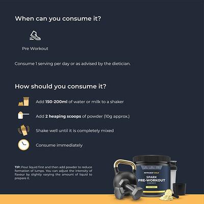 Nutrabay Gold Spark Pre-Workout Energy Powder - Fruit Punch 250 gm - Workout Essentials