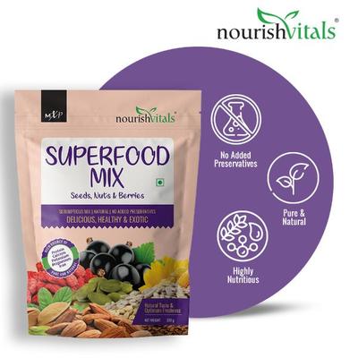 NourishVitals Superfood Seeds Nuts & Berries Mix 200 gm - Nutritional Bars