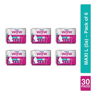 VWash WOW Maxi Sanitary Pad - Large (Pack of 5 x 6's) - Sanitary Napkins