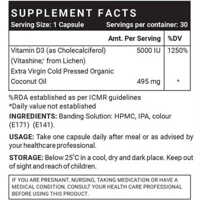 Inlife Vitamin D3 5000 IU Vegan Capsule 60's - Calcium And Minerals