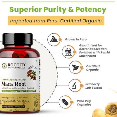 Rooted Active Naturals Maca Root with Reishi Veg Capsule 90's - Sexual Healthcare