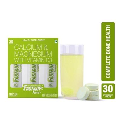 Fast&Up Fortify Calcium & Magnesium with Vitamin D3 Effervescent Tablet - Lime & Lemon Flavour (Pack of 3 x 10's) - Calcium And Minerals