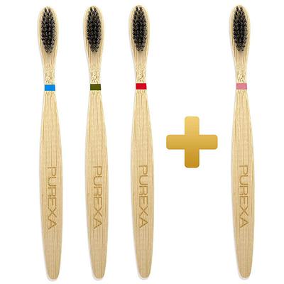 Purexa Biodegradable Bamboo Soft Toothbrush - Charcoal (Pack of 4) - Toothbrushes