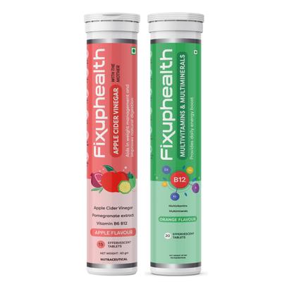 FixUpHealth Apple Cider Vinegar Effervescent Tablet - Apple Flavour 20's & FixUpHealth Multivitamins and Multiminerals Effervescent Tablet - Orange Flavour 20's 1's - Multi-Vitamins
