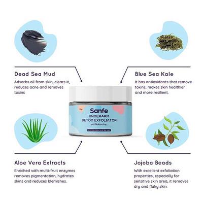Sanfe Underarm Detox Exfoliator Cream - Dead Sea Mud & Blue Sea Kale 50 gm - Scrubs & Exfoliants