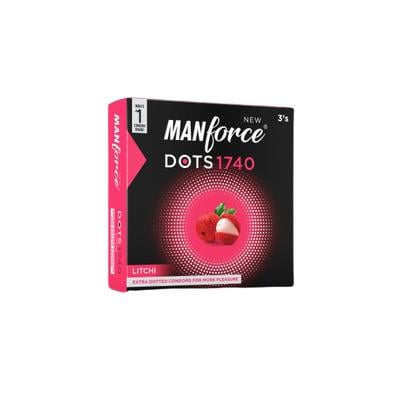 Manforce Dots 1740 Extra Dotted Condoms - Litchi 3's - Plain/Flavoured Condoms
