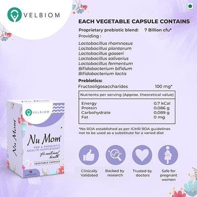 Velbiom Nu Mom Pre & Probiotic Veg Capsule 15's - Digestive Health
