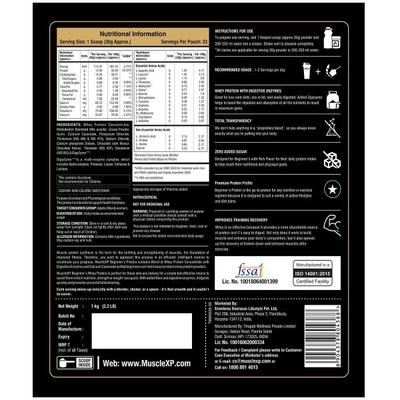 MuscleXP Beginner's Whey Protein Powder - Double Chocolate 1 kg - Workout Essentials
