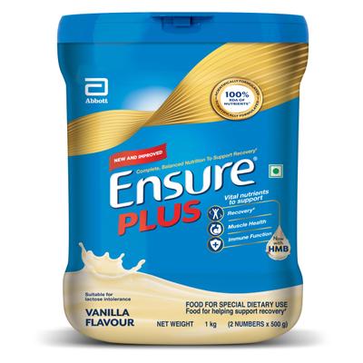 Ensure Plus Dual Protein System Nutritional Powder - Vanilla Flavour 1 Kg (Pet Jar) - Protein Supplements