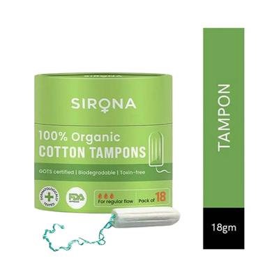 Sirona Regular Flow 100% Organic Cotton Tampons (Pack of 18) 1's - Tampons