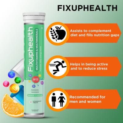 FixUpHealth Biotin Effervescent Tablet - Orange Flavour 20s & FixUpHealth Multivitamins and Multiminerals Effervescent Tablet - Orange Flavour 20s 1's - Hair & Skin