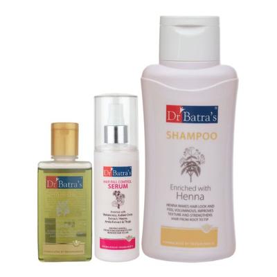 Dr Batra's Shampoo 500 ml + Hair Oil 100 ml + Hair Fall Control Serum 125 ml - Hair Treatment