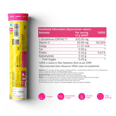 Chicnutrix Glow - Glutathione and Vitamin C Effervescent Tablet - Strawberry & Lemon Flavour 20's - Hair & Skin