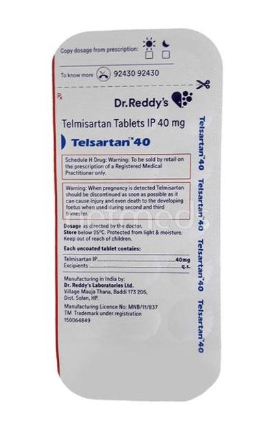 Telsartan 40mg Tablet 28'S - Hypertension-Ang