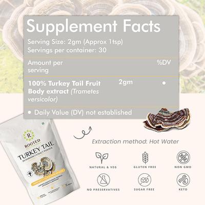Rooted Active Naturals Turkey Tail Mushroom Extract Powder 60 gm - Pure Herbs