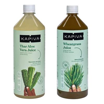 Kapiva Thar Aloe Vera Juice 1 Litre + Wheatgrass Juice 1 litre - Ayurvedic Juices