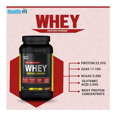 HealthVit Fitness 100% Ultra Premium Whey Protein Powder - Chocolate Flavour 1 kg - Whey Proteins