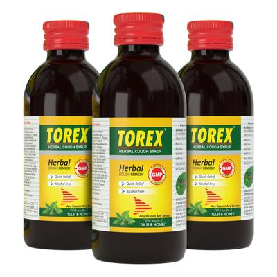 Torex Herbal Cough Syrup With Tulsi & Honey (Pack of 3 X 100 ml) 1's - Cough & Cold (Ayush)