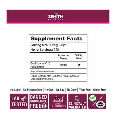 Zenith Nutrition Coq10 30 mg Capsules 120's - Co-Q