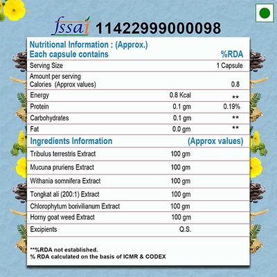 Health Veda Performance Timer 500 mg Veg Capsule for Men 60's - Herbal Dietary Supplement