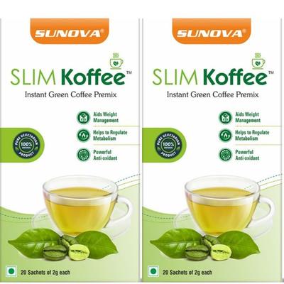Sunova Slim Koffee Instant Green Coffee Premix Sachet (Pack of 2 x 20's) 1's - Personal Care(Homeopathy)