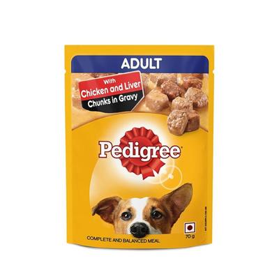 Pedigree Adult Chicken & Liver Chunks in Gravy (Pack of 70gm x 15) 1050 gm - Petfood
