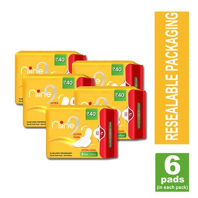 Niine Ultra Thin Sanitary Pads (Pack of 5 x 6's) - Sanitary Napkins