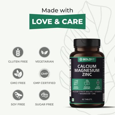 Boldfit Calcium Magnesium Zinc Tablet 60's - Calcium And Minerals
