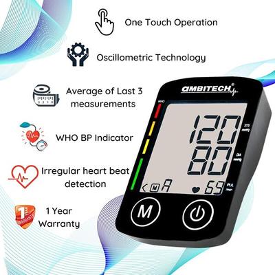 Ambitech Fully Automatic Blood Pressure Monitor - Black - Blood Pressure Monitors