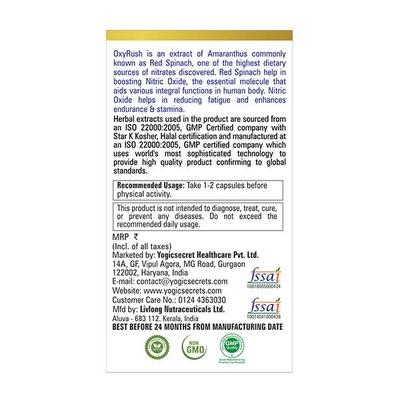 Yogic Secrets OxyRush 400 mg Vegetarian Capsule 60's - General Health