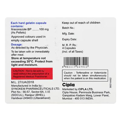 Itracip 100mg Capsule 4'S - Fungal Infections-Anf