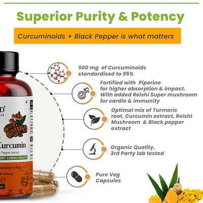Rooted Active Naturals Turmeric Curcumin with Reishi Mushroom Veg Capsule 90's - Pure Herbs